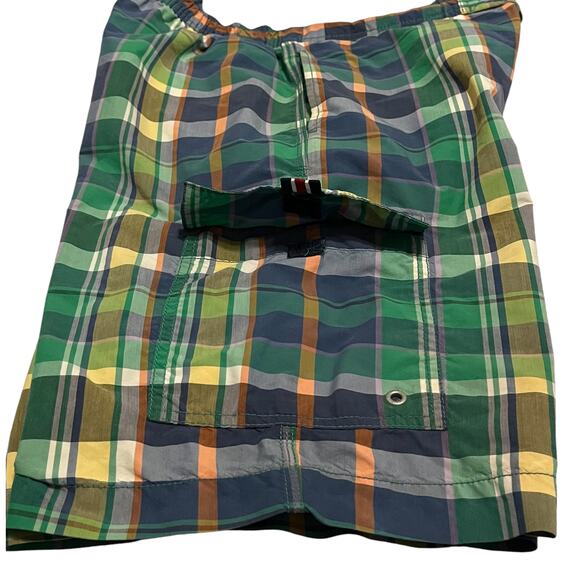 TOMMY HILLFIGER SWIM TRUNKS, DRAWCORD, POCKETS, MENS-M-GREEN YELLOW BLUE ORANGE - Picture 2 of 12